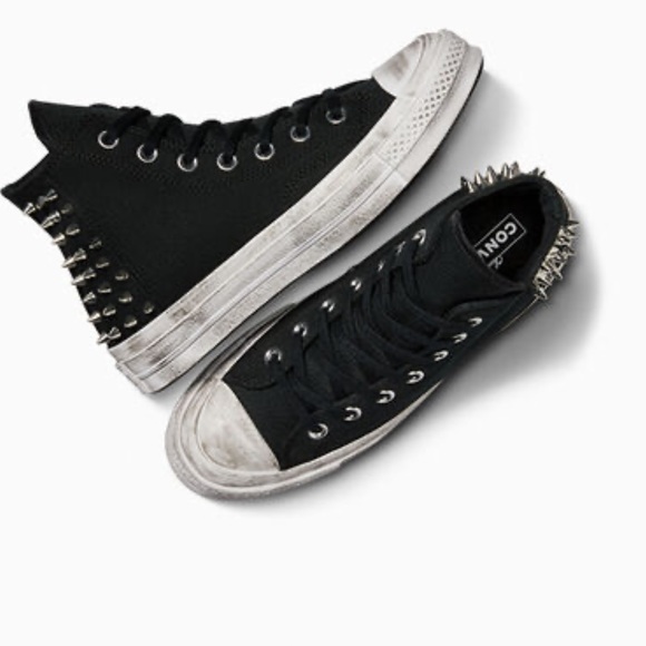 Converse Taylor All Star 70 High Top platform Sneaker Black and White with Studs - Picture 4 of 17